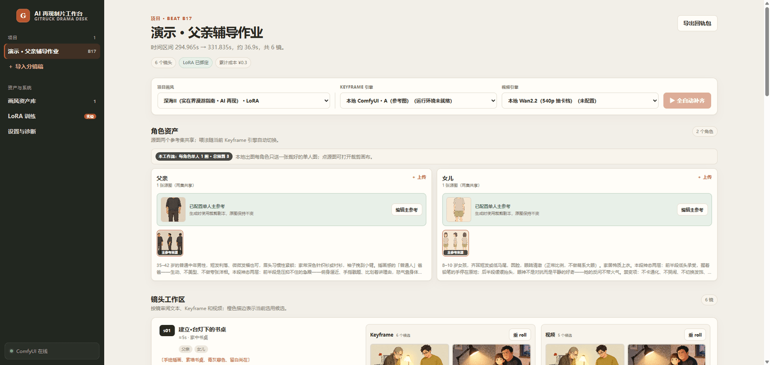 项目工作区：角色参考、画风与逐镜候选集中管理